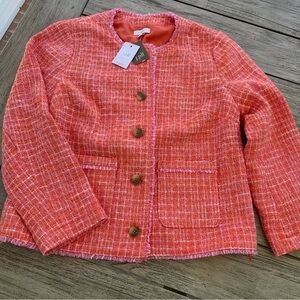 J. Jill Vibrant Clementine Coral & Pink Tweed Blazer Womens Size XS NWT